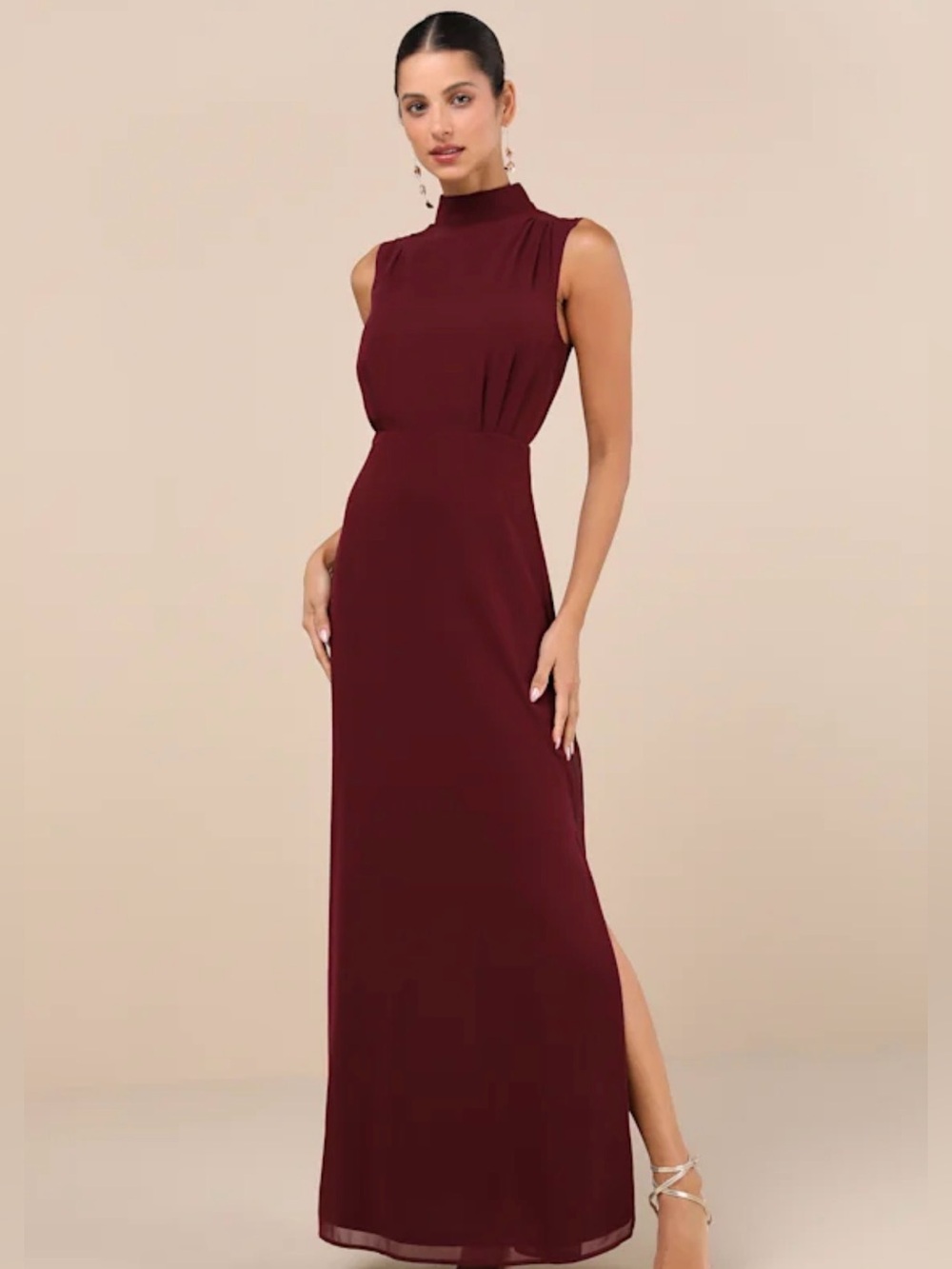 Lulus Classic Elegance Burgundy Mock Neck Maxi Dress 3X NWT SOLD OUT